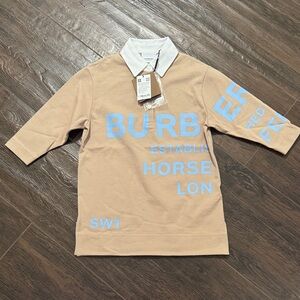 Burberry Kids Polo in Beige with Light Blue Lettering